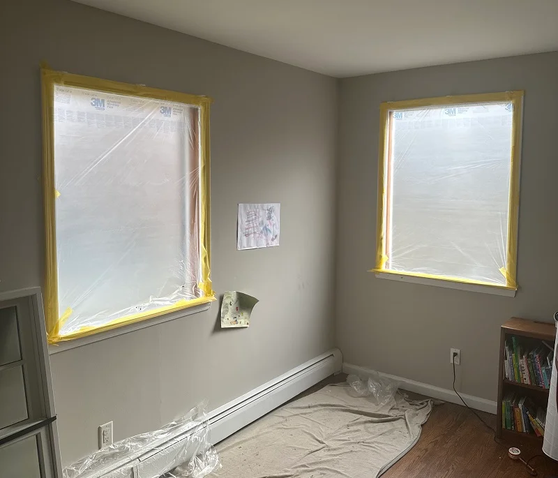 Plastic used to keep the debris outside during window installation